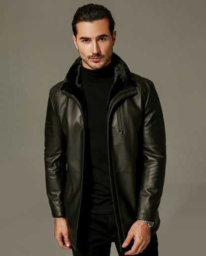 Best Men's Genuine Leather Wind Jacket with Fur Collar | PalaLeather