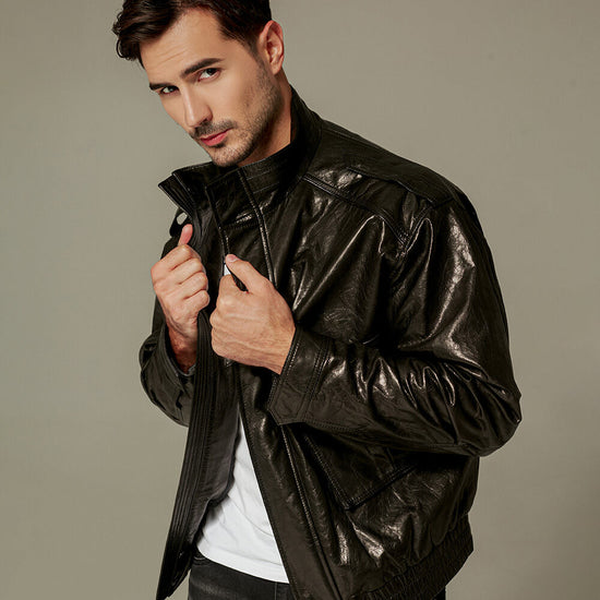 Men's Black Genuine Leather Bomber Jacket | PalaLeather