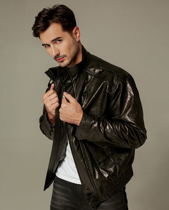 Men's Black Genuine Leather Bomber Jacket | PalaLeather