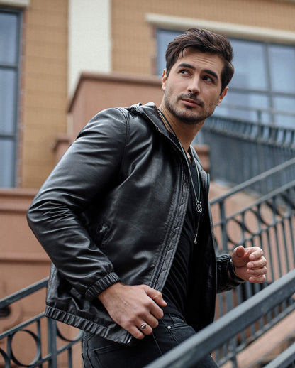 Men's Hooded Genuine Leather Jacket | PalaLeather
