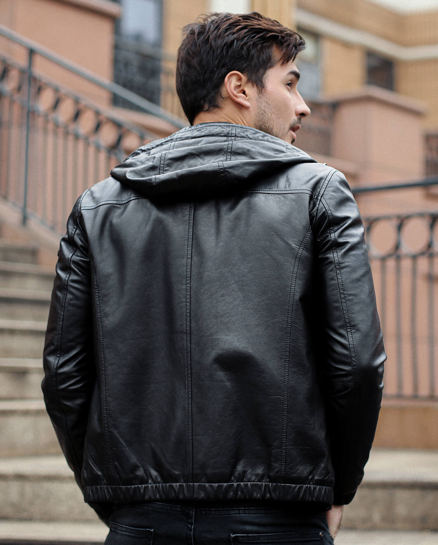 Men's Hooded Genuine Leather Jacket