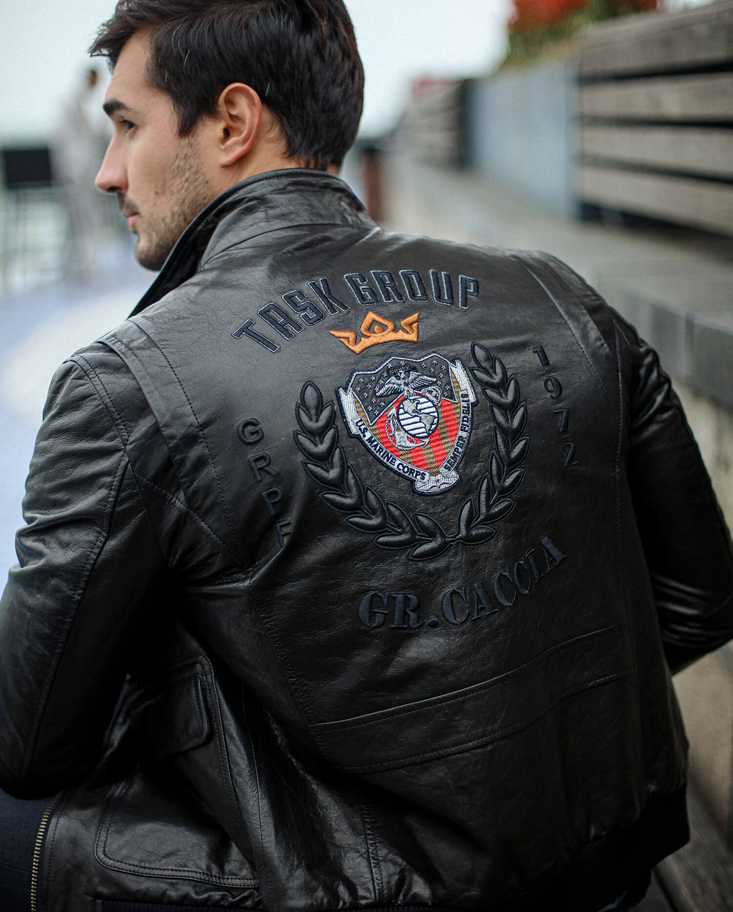 Men's Metal 3D Embroidery Goatskin Leather Jacket | PalaLeather