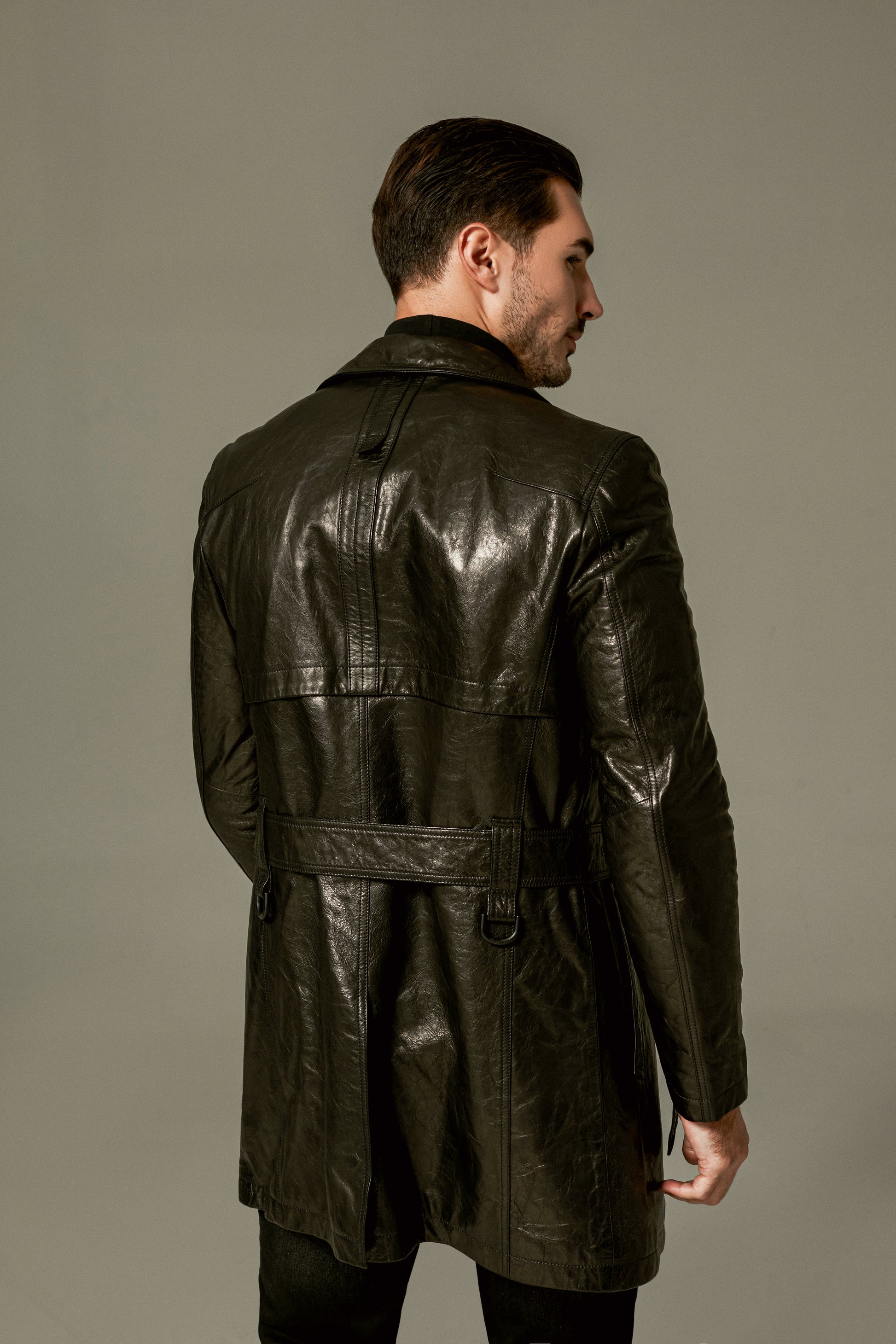 Black Long Leather Trench Coat Mens Hooded Leather Duster Coat PalaLeather, Black / S