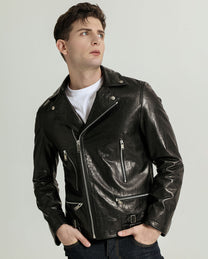 Men's Trendy Black Genuine Leather Moto Jacket | PalaLeather