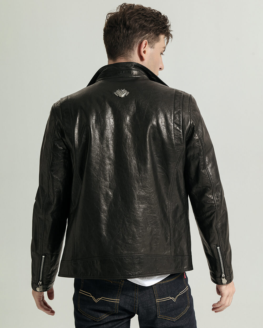 Vegetable Tanned Goatskin Moto Jacket with Adjustable Zippered Cuff