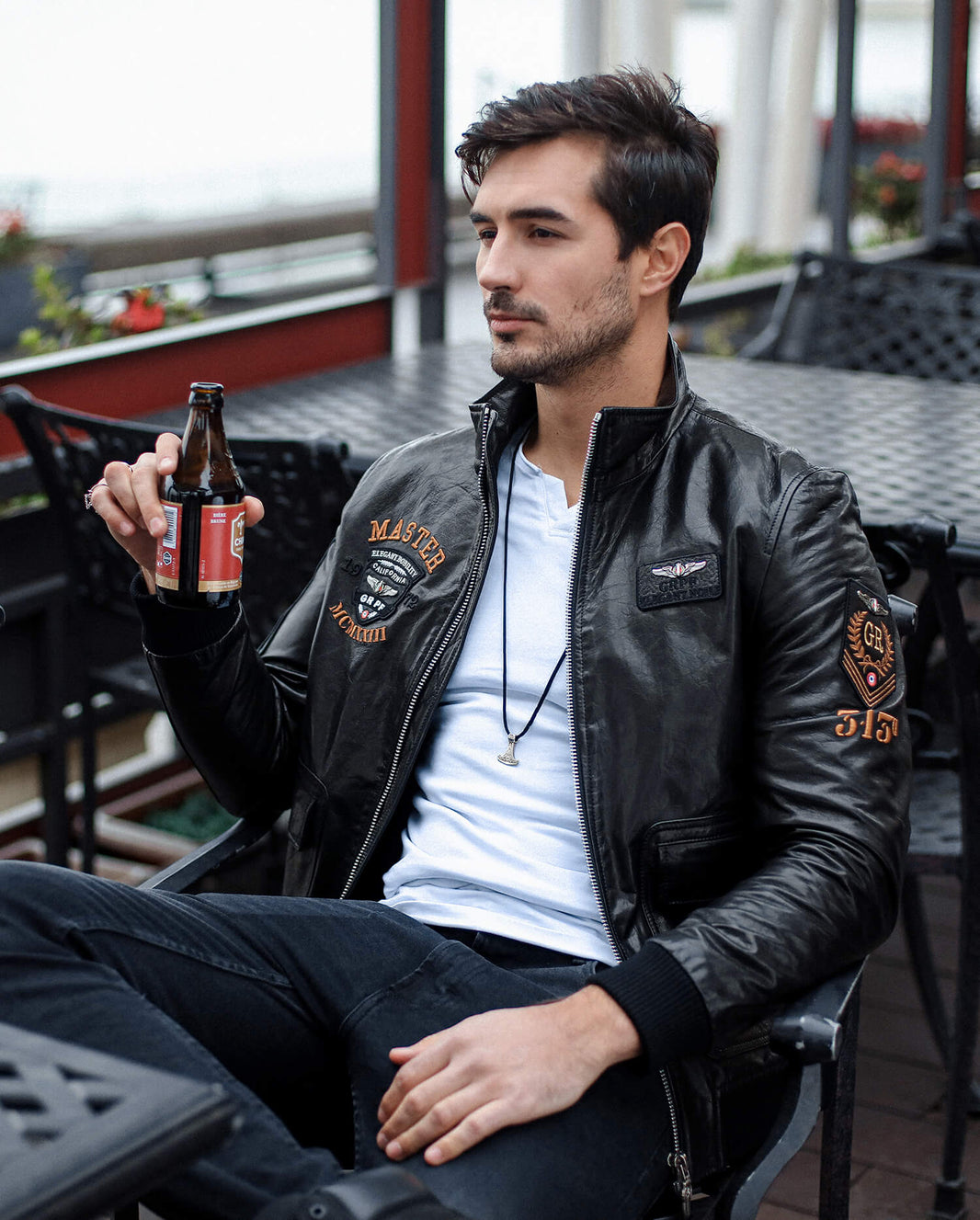 Men's Fashionable Embroidery Leather Jacket | PalaLeather